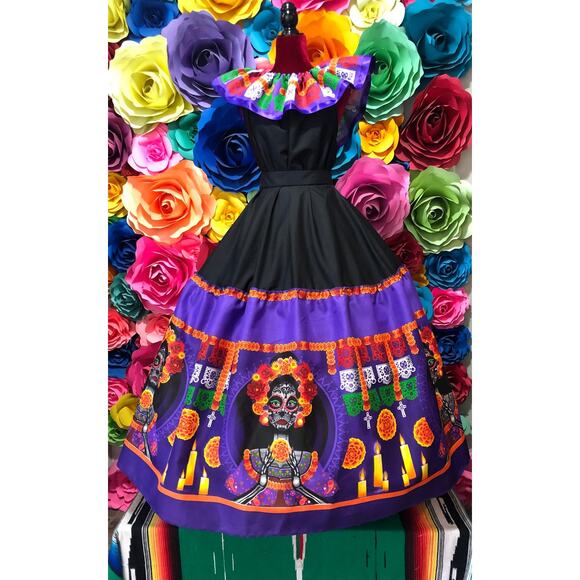 Mexican set Mexico todo corazon single circle skirt day of the dead - Picture 7 of 7